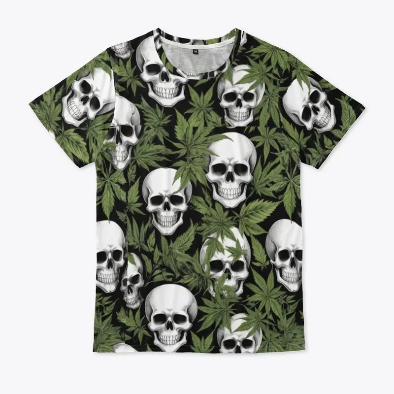 Skulls and Leafs Weed Pattern