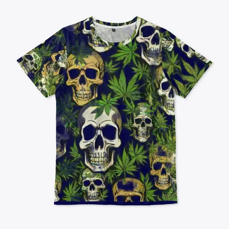 Skulls and Leafs Weed Pattern